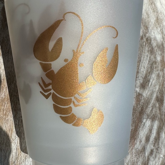 Gold crawfish Lobster Frosted Glass Tumbler plastic set of 8 - Picture 1 of 4